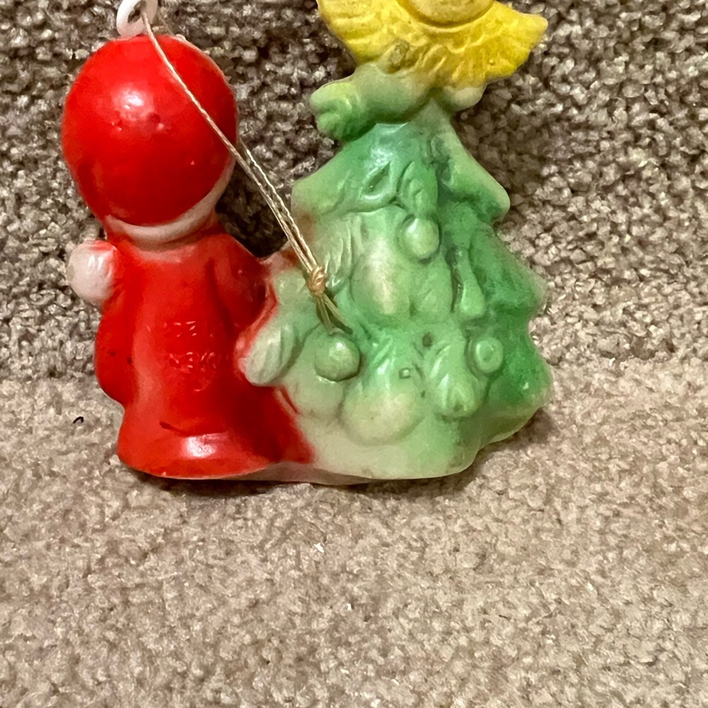 Vintage Plastic Christmas tree ornament Boy by tree - Picture 2 of 3